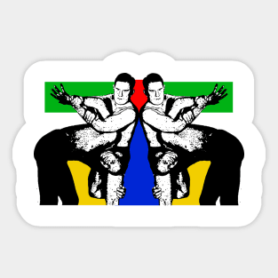 Men fighting wrestling Sticker